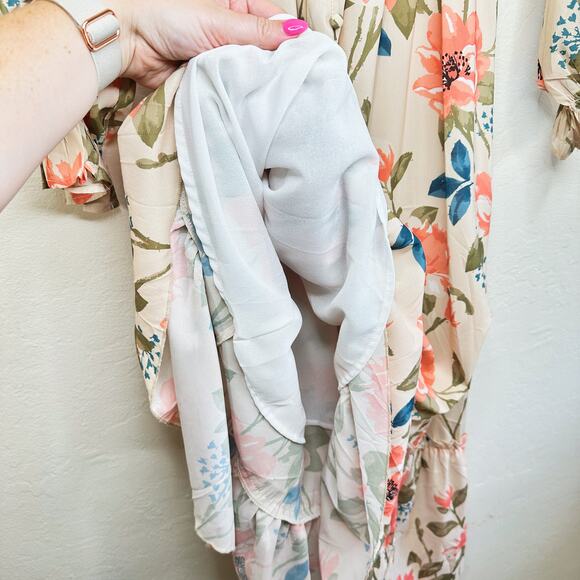 NWT Arthur Jane Claire Ruffle Neck Floral Long Sleeve Button Up Midi Dress Large - Picture 11 of 14